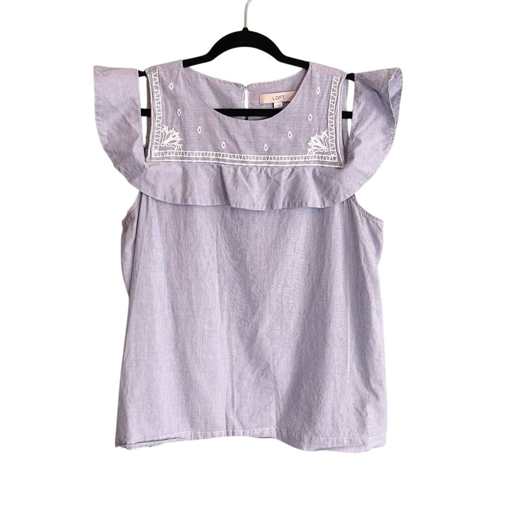 Loft Off‎ Shoulder Frill Sleeveless Blue Blouse Size XL - Picture 1 of 9